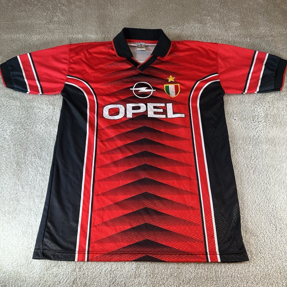 Vintage 1997-1998 Lotto A.C Milan Opel Siro Soccer Home Football Jersey Rare XL